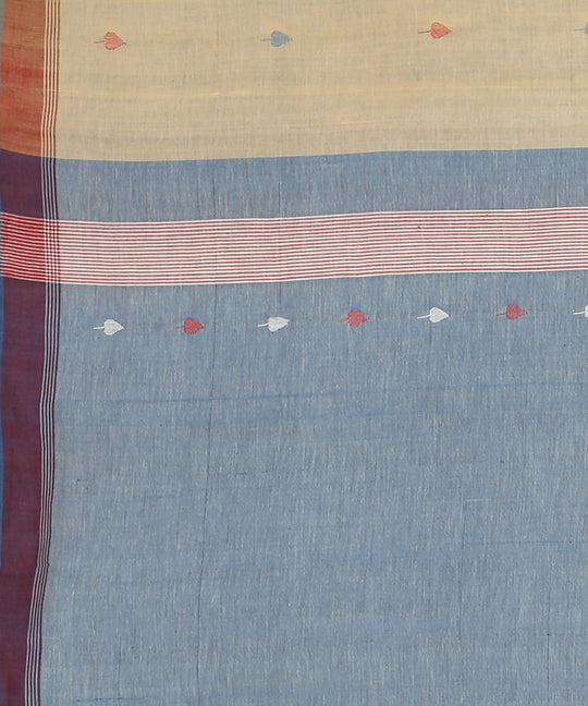 Beige jamdani cotton handwoven saree