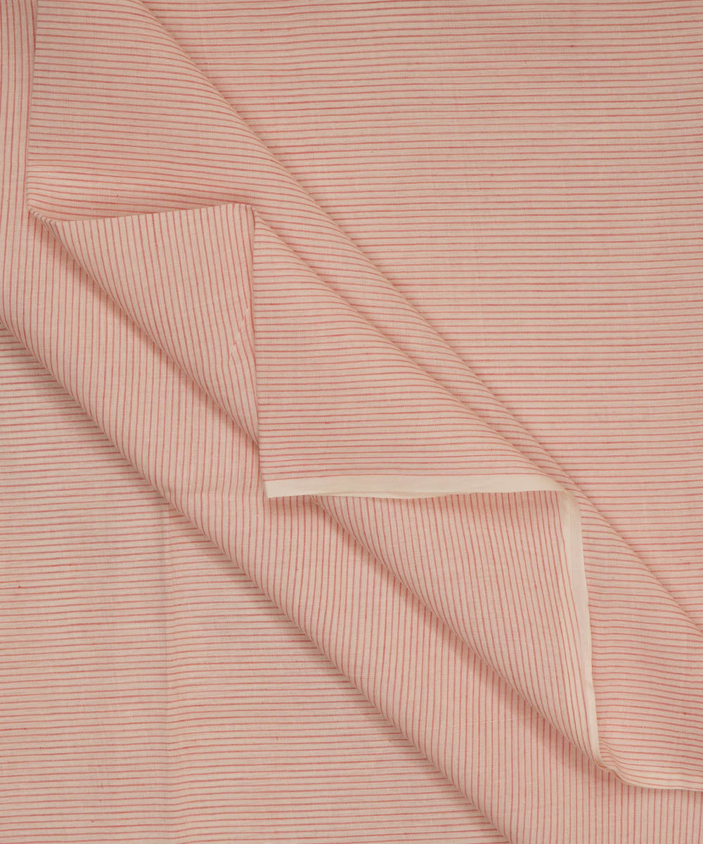 White pink stripes handspun handwoven bengal cotton fabric