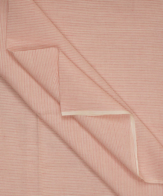 White pink stripes handspun handwoven bengal cotton fabric