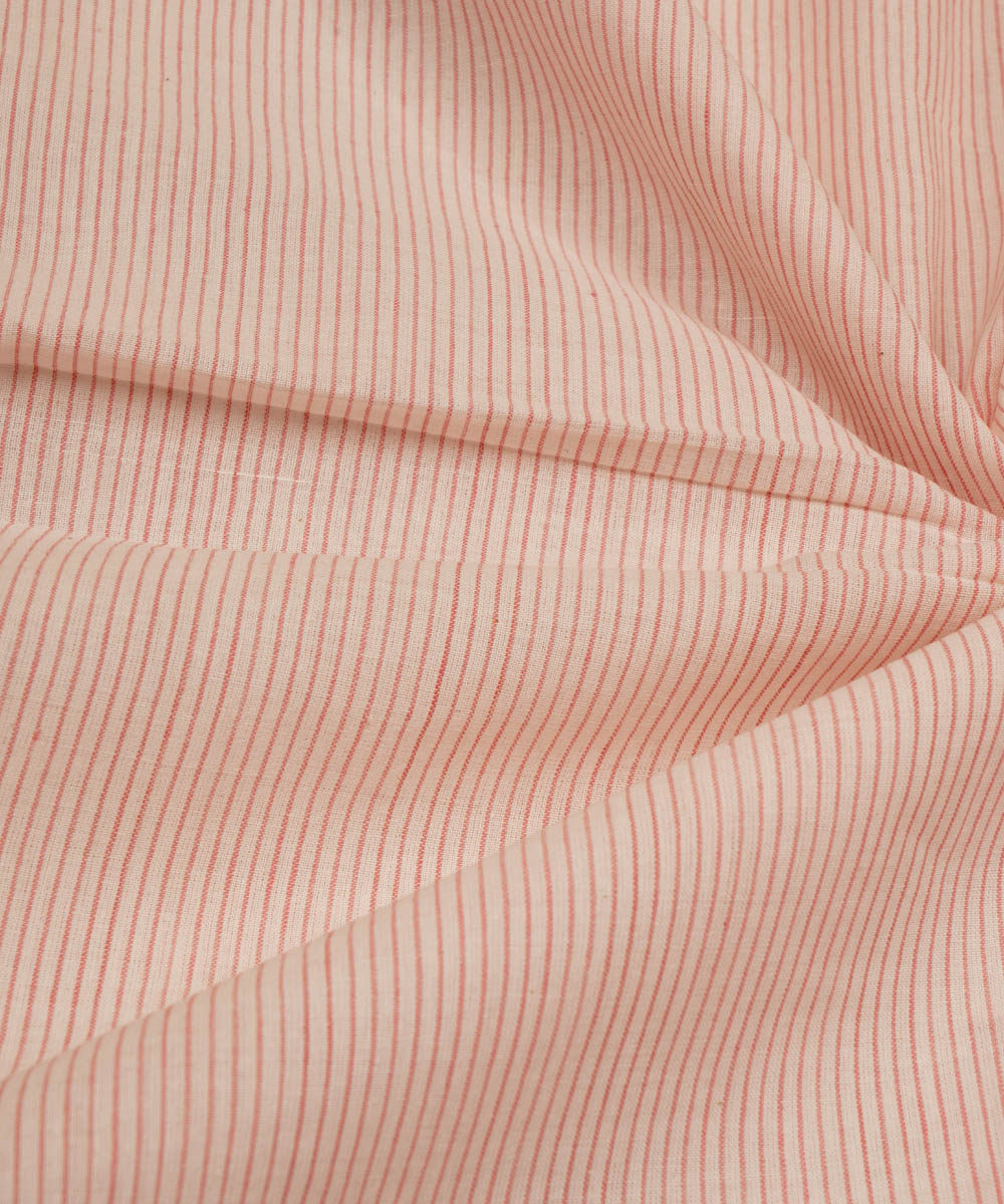 White pink stripes handspun handwoven bengal cotton fabric