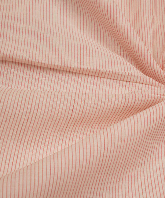 White pink stripes handspun handwoven bengal cotton fabric