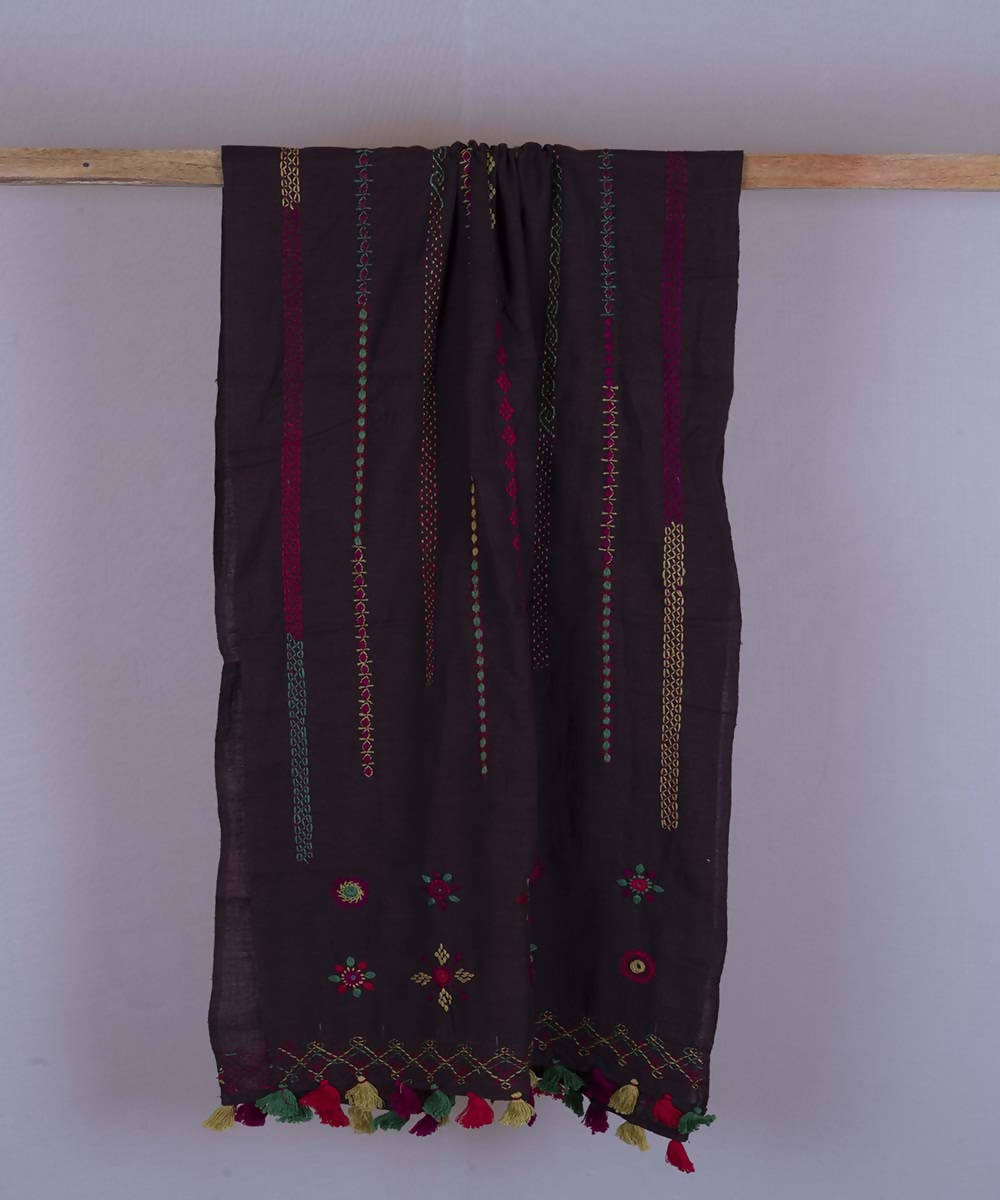 Dark wine lambani hand embroidered cotton stole