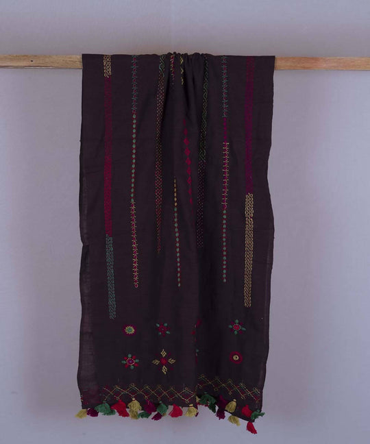 Dark wine lambani hand embroidered cotton stole