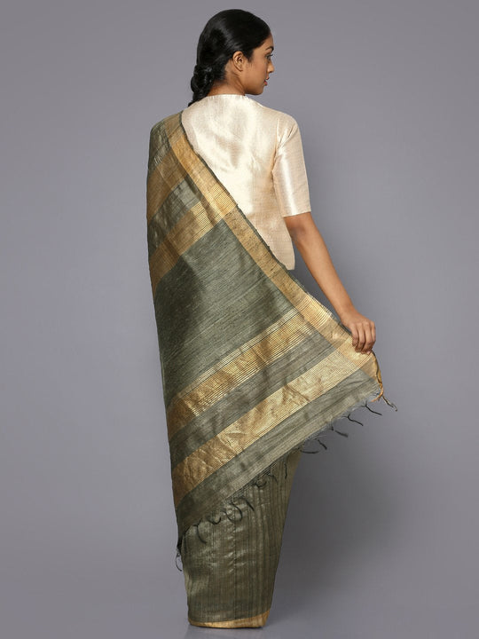 Silver tussar silk saree