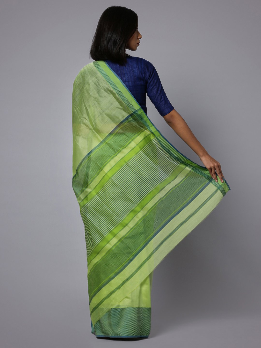 Lime handloom maheshwari cotton silk saree