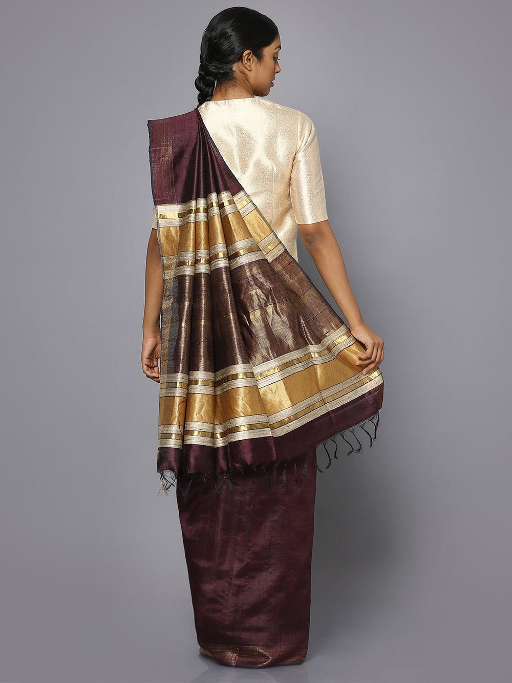 Coffee brown tussar silk saree
