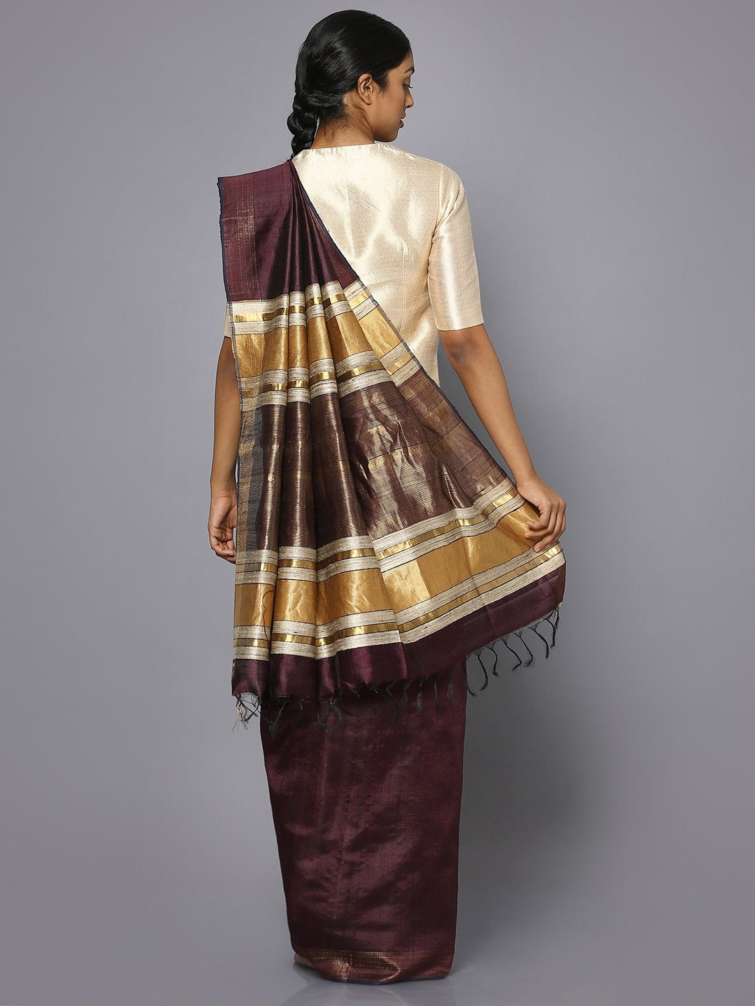Coffee brown tussar silk saree