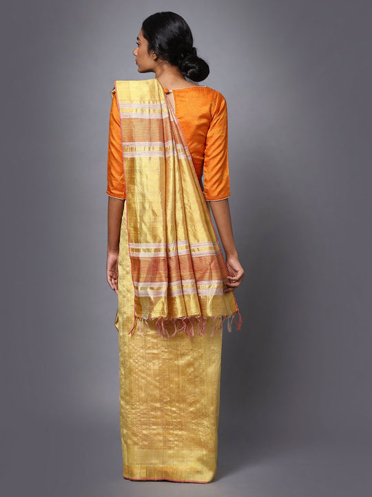 Golden cream handloom tussar silk saree