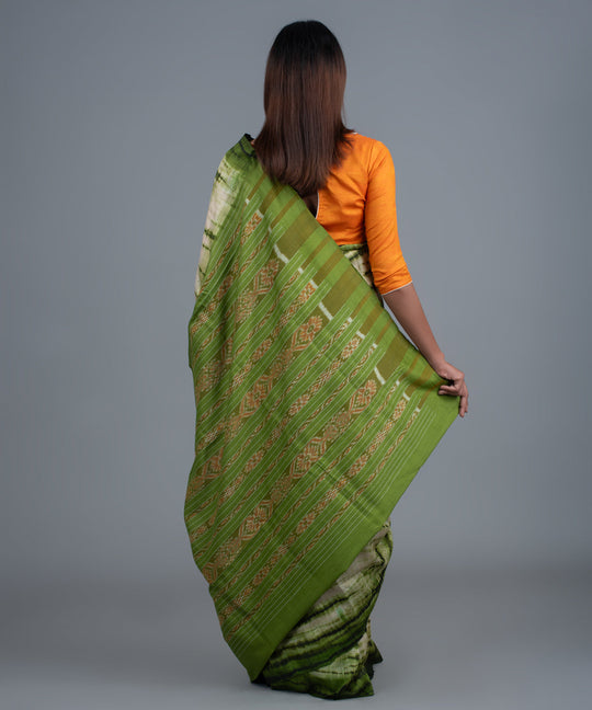 Green handspun shibori ikat gopalpur tussar silk saree
