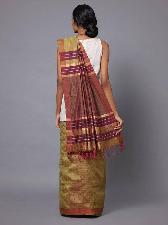 Olive green handloom tussar silk saree