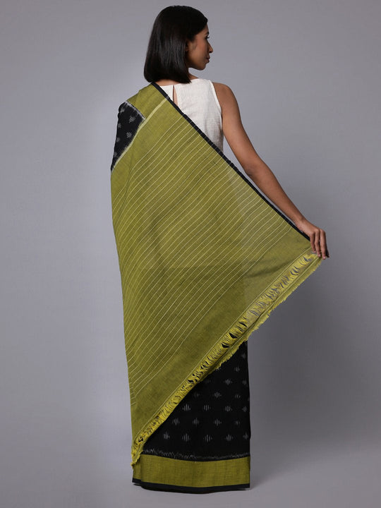 Black ikat handloom cotton saree