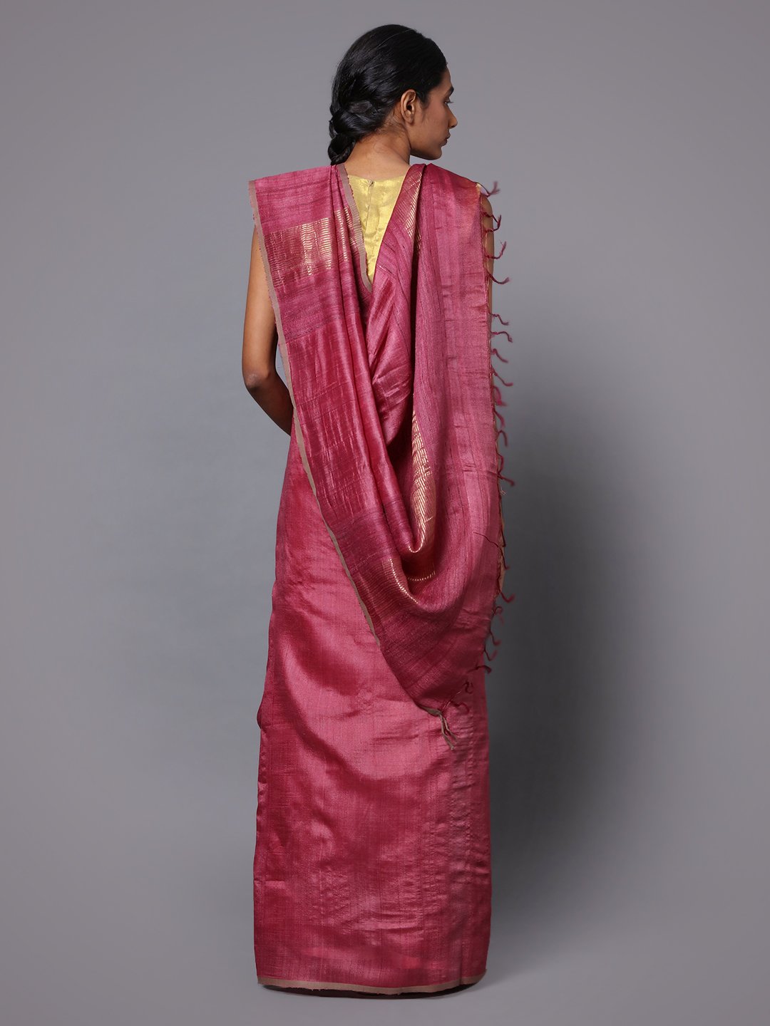 Mauve pink handloom tussar silk saree