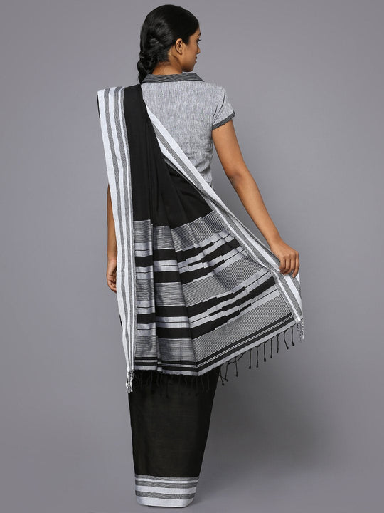Jet black ilkal cotton saree