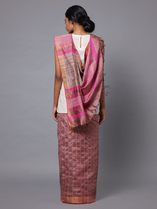 Rose pink handloom tussar silk saree