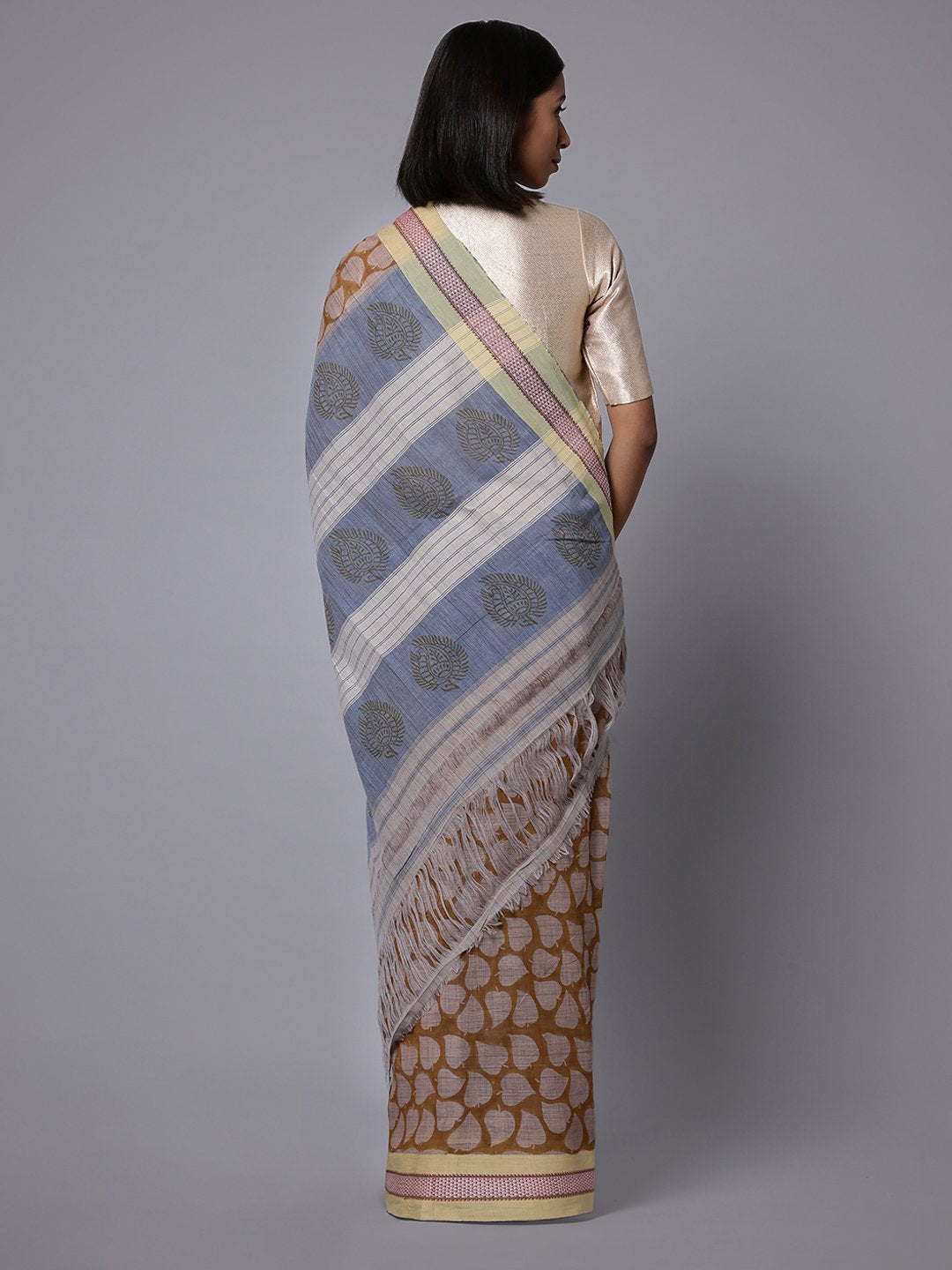 Handblock printed handwoven cotton saree