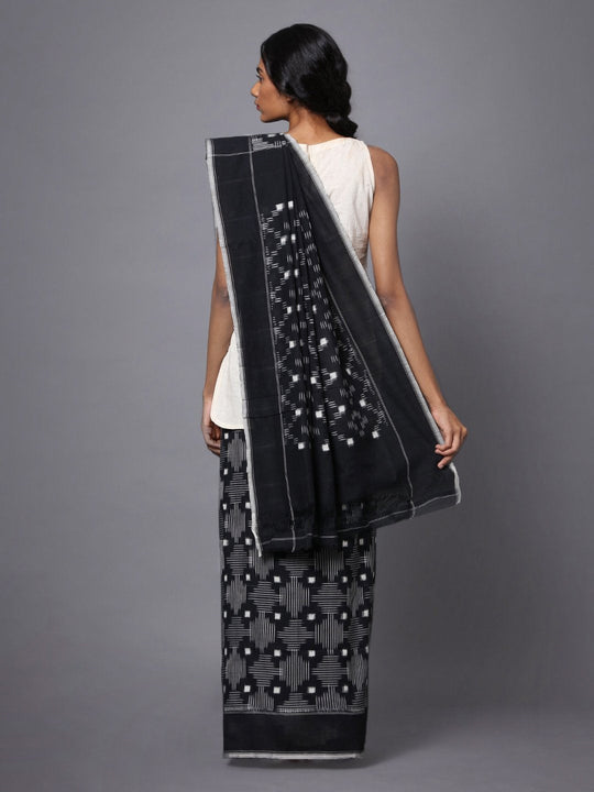 Black pochampally ikat handloom cotton saree