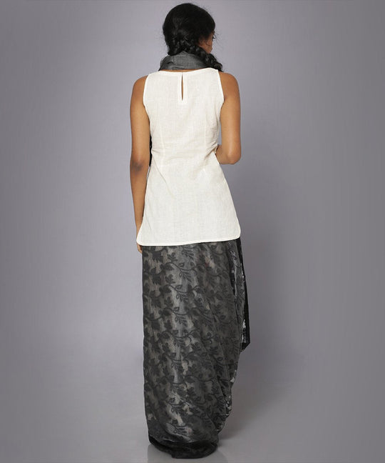 Black jamdani silk cotton saree
