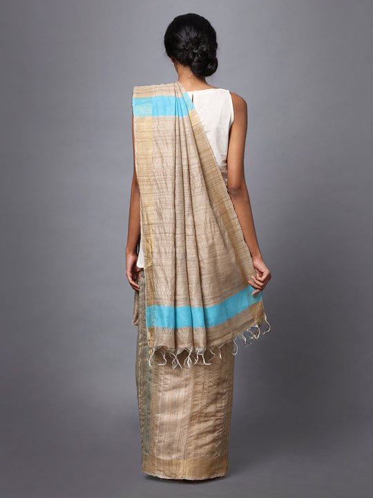 Handloom light brown tussar silk saree