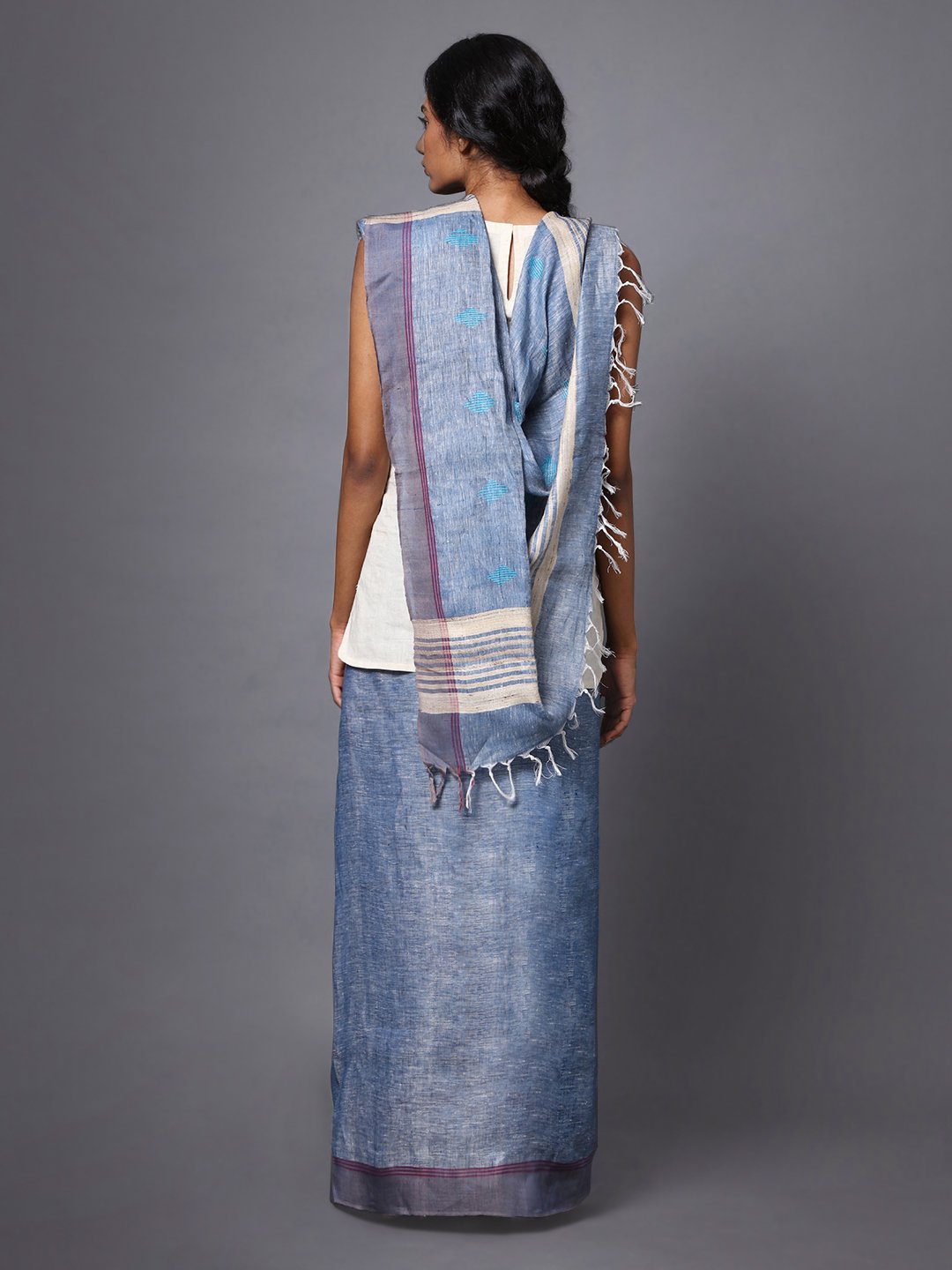 Light grey handloom linen saree