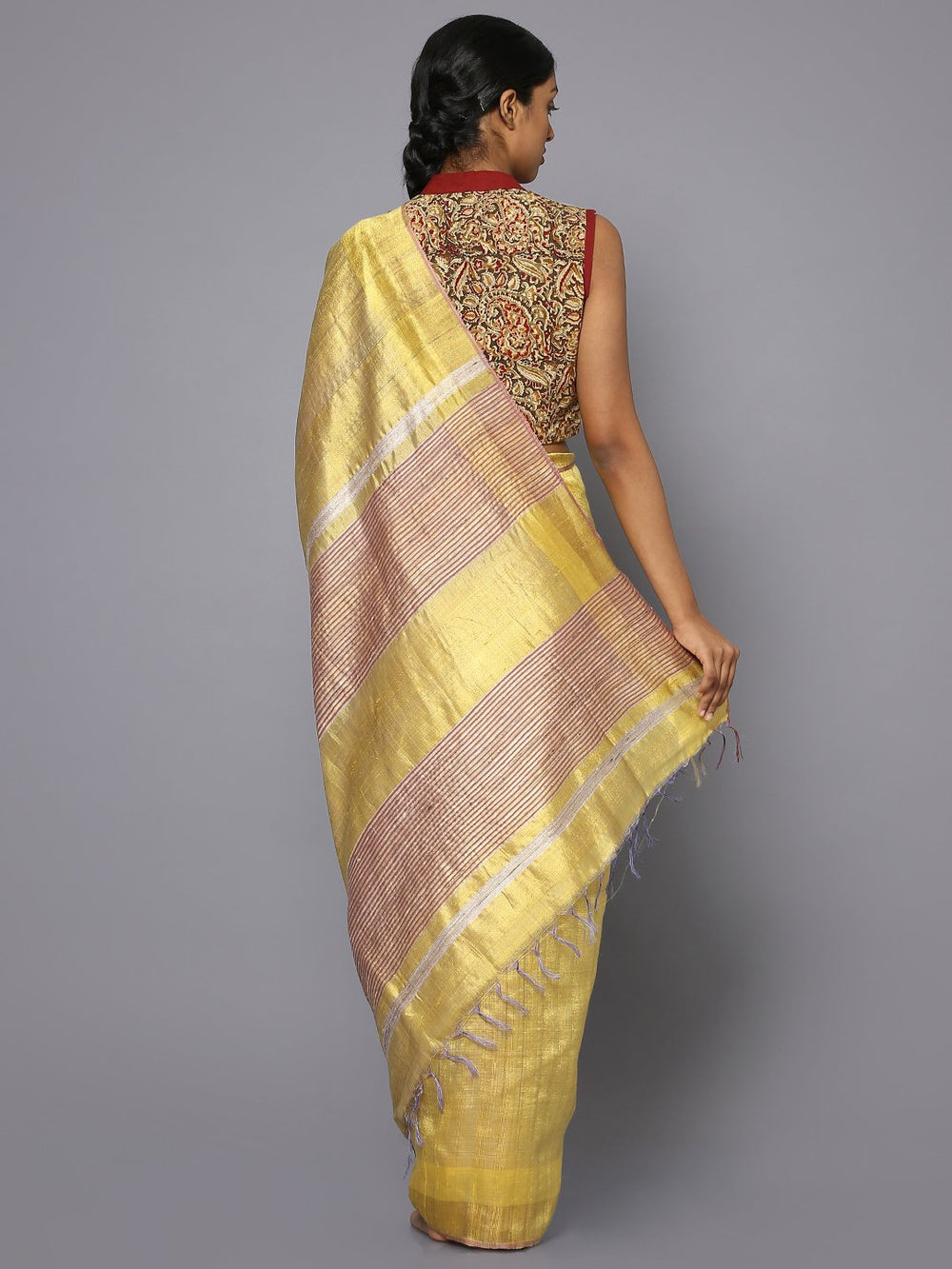 Mustard tussar silk saree