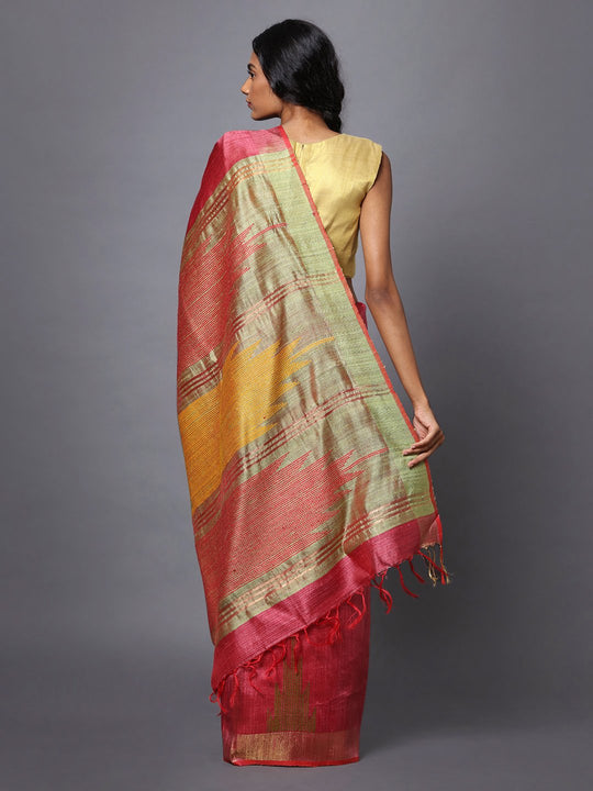 Pink and beige handloom tussar silk saree