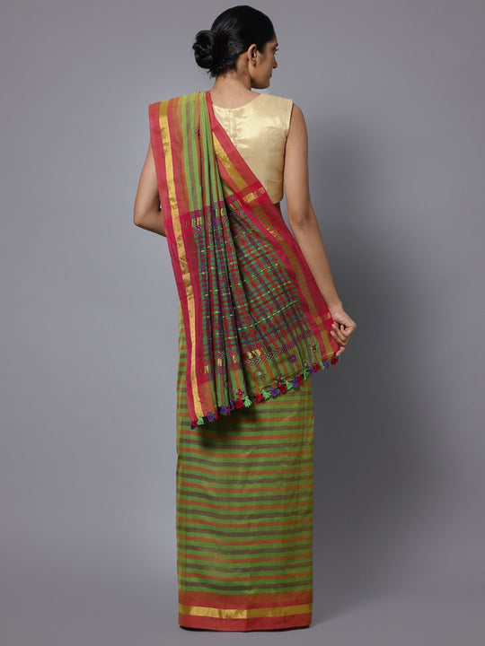 Lime green hand embroidery cotton saree