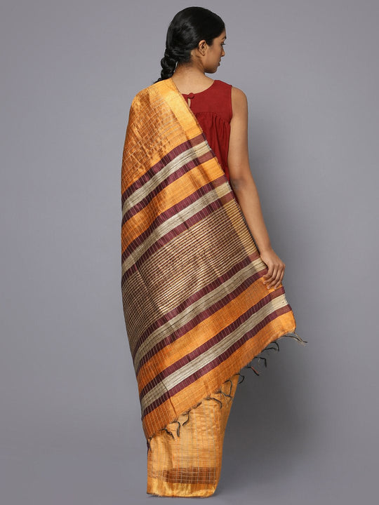 Orange tussar silk saree