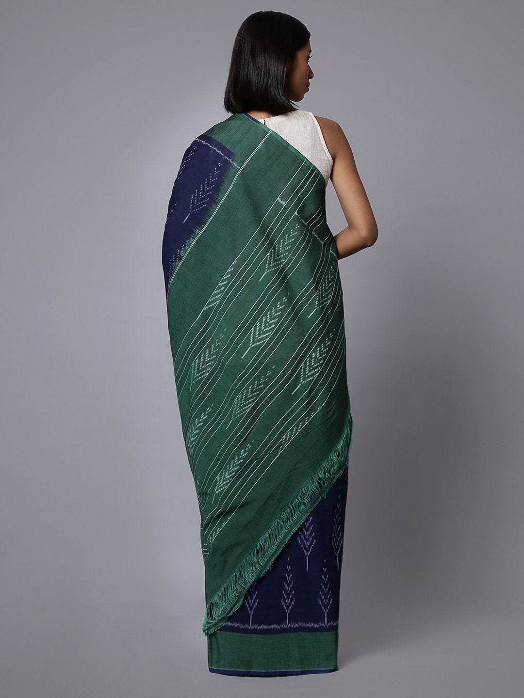 Ikat navy blue handloom cotton saree