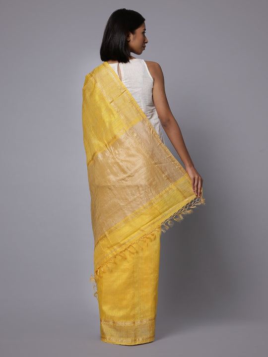 Golden yellow matka silk handloom saree