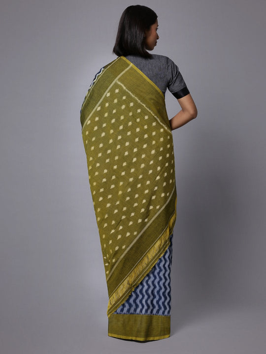 Ikat blue grey handloom cotton saree