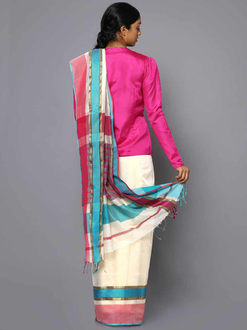 White silk cotton maheshwari saree