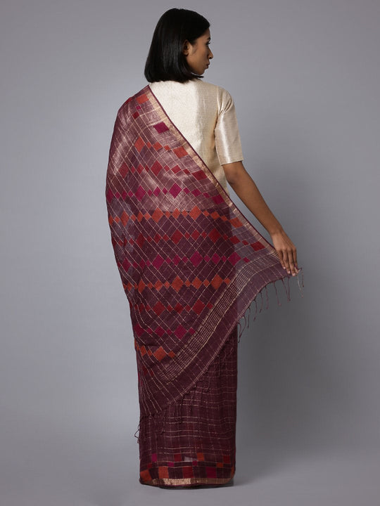 Mauve jamdani linen bengal handloom saree