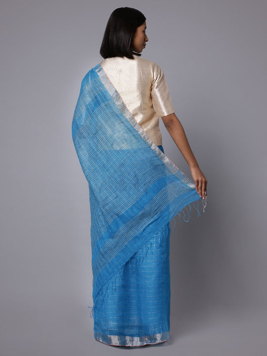 Sky blue linen handloom saree