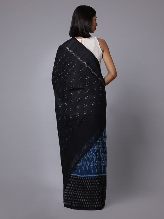Ikat blue black handloom cotton saree