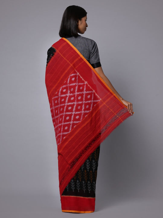 Ikat black handloom cotton saree