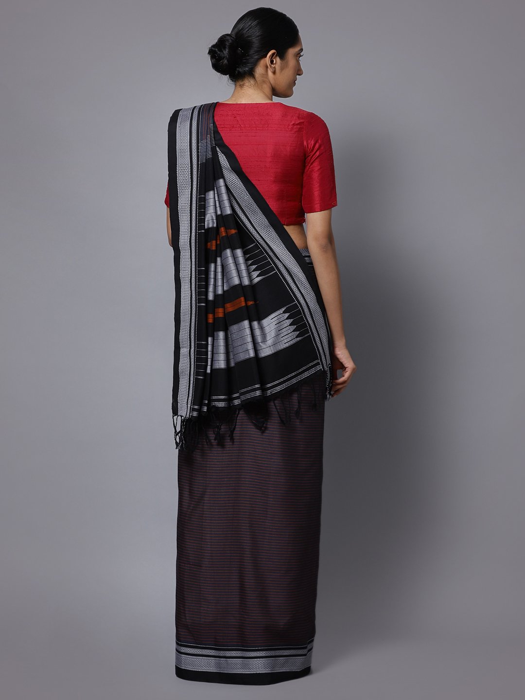 Rust brown stripe ilkal handloom saree