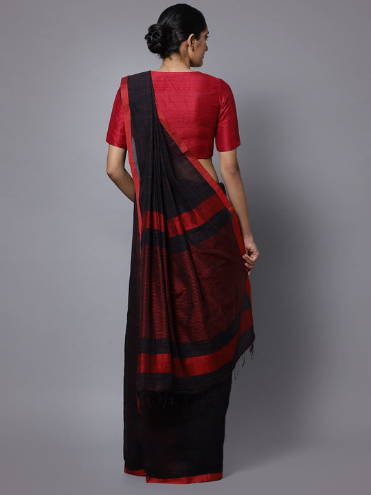Black red bengal soft cotton handloom saree