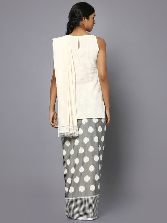 Polka dot ikat cotton saree
