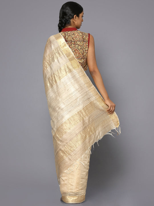 Beige tussar silk saree