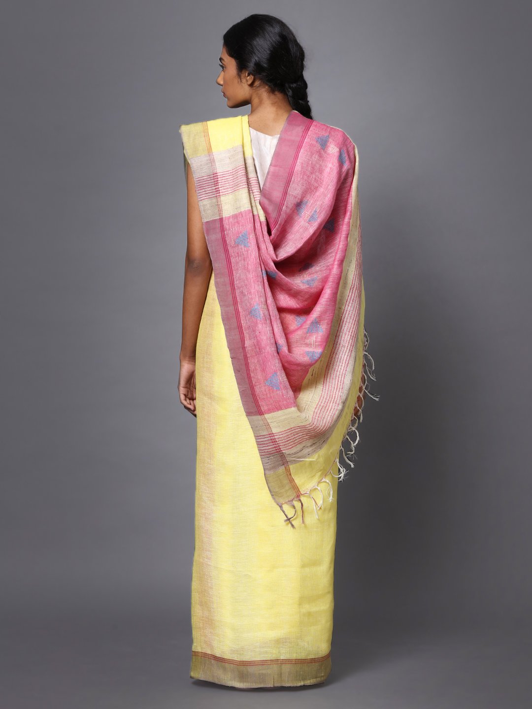 Light yellow handloom linen saree