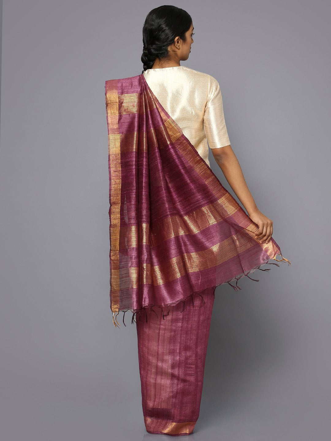 Wine tussar silk saree