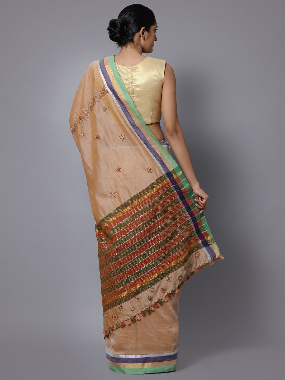 Beige hand embroidery cotton saree