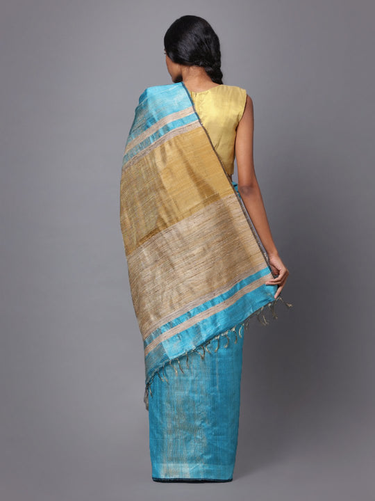 Light sky blue handloom tussar silk saree