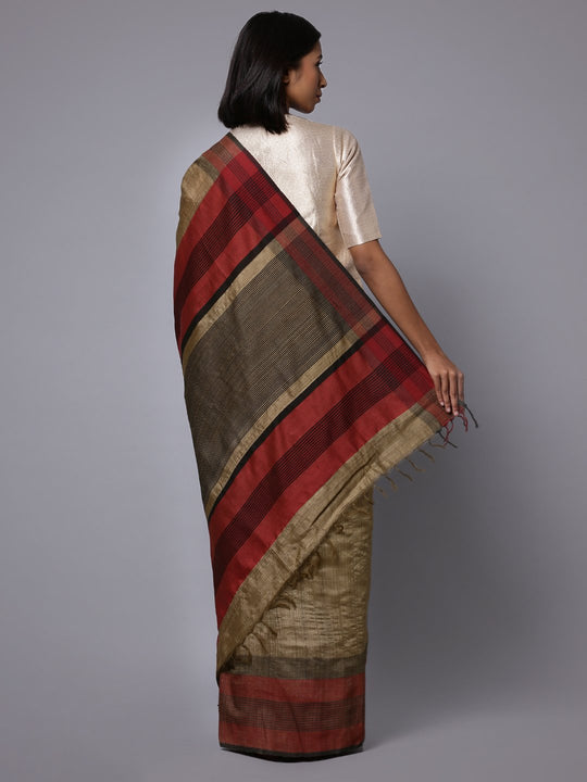 Brown tussar silk handloom saree