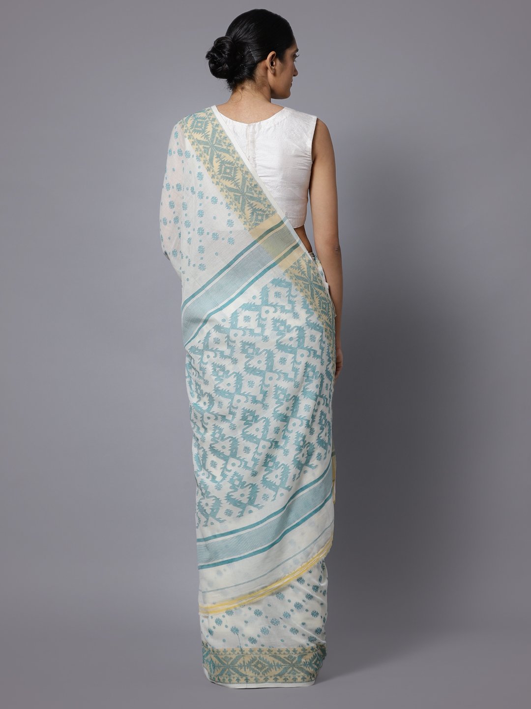 Jamdani white bengal handloom cotton saree