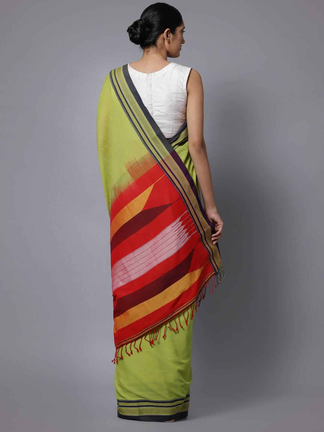 Lime green ilkal handloom cotton saree