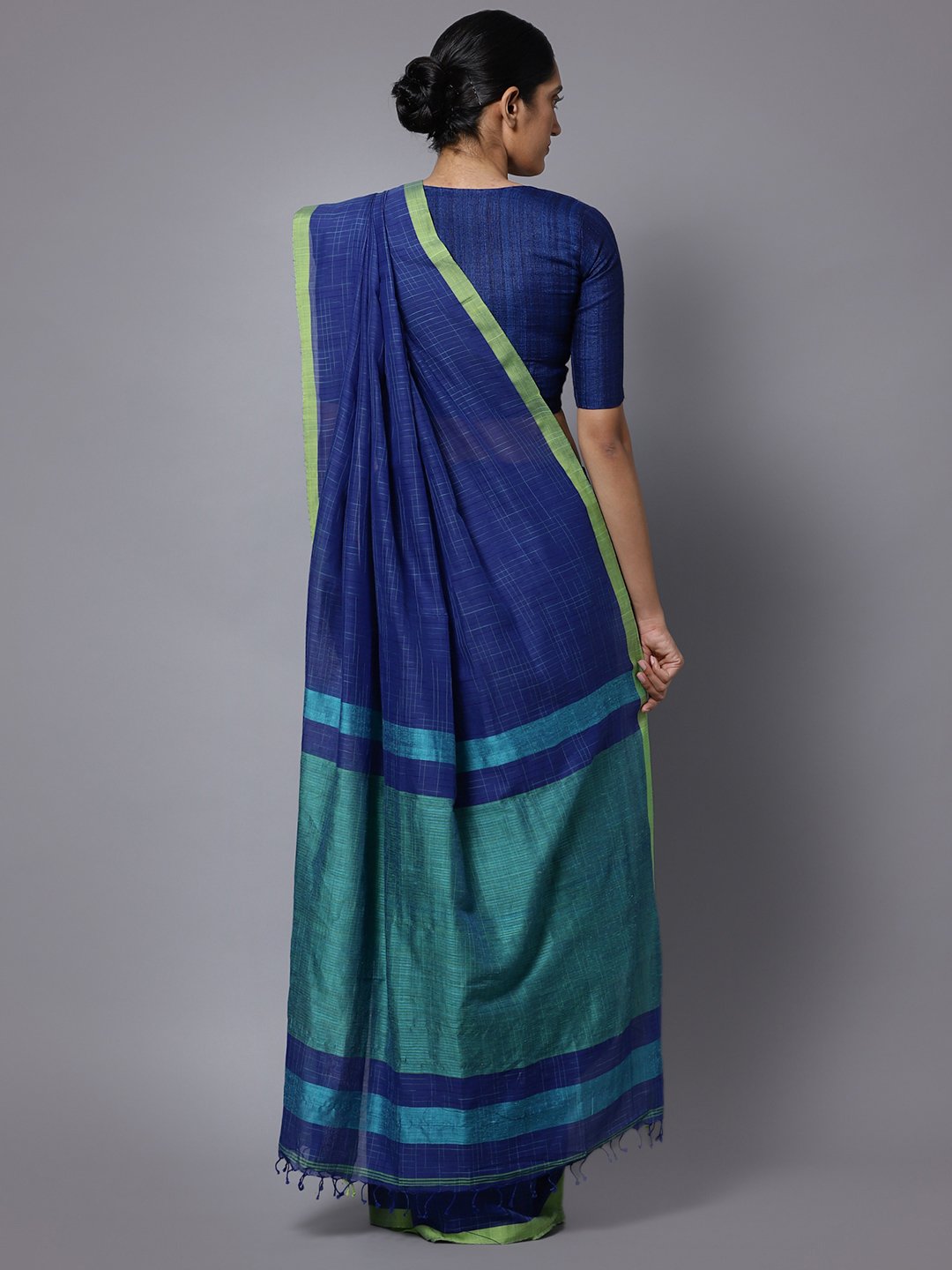 Navy blue bengal soft cotton handloom saree