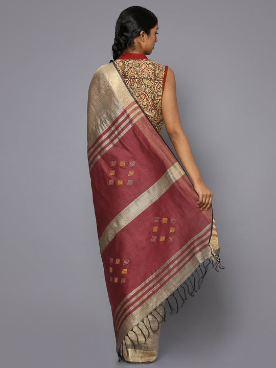 Greyish silver tussar silk saree