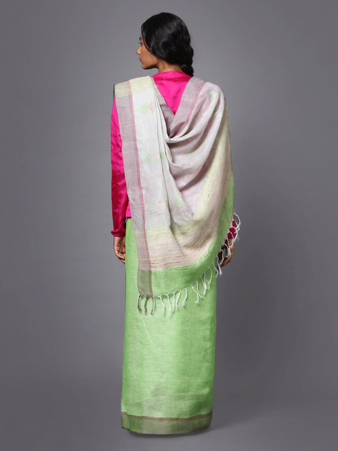 Light Green Handloom Jamdani Linen Saree