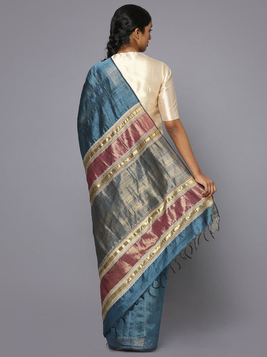 Ocean blue tussar silk saree